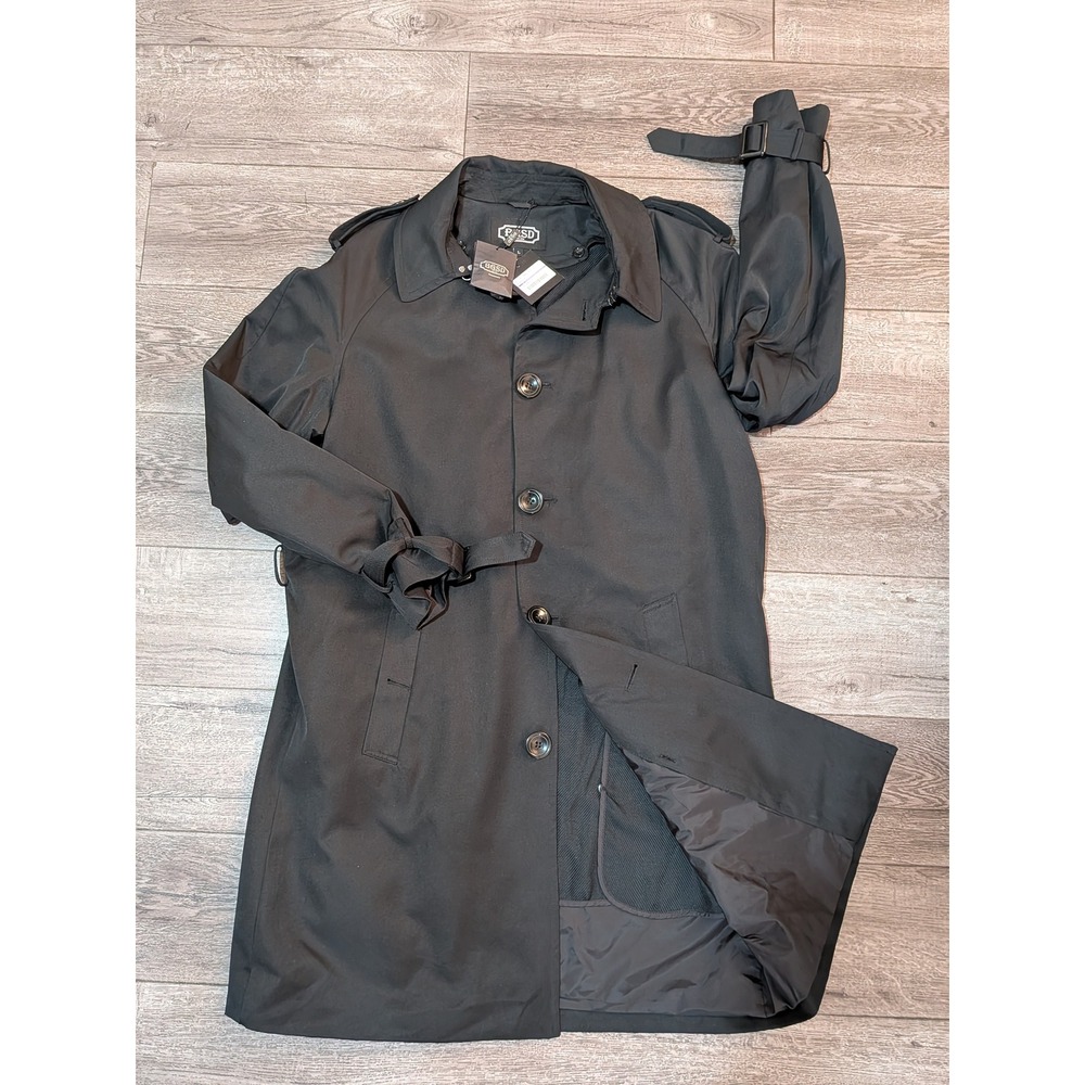 BGSD Ethan Black Trench Coat Women Large Button Front Epaulettes NWT No Belt